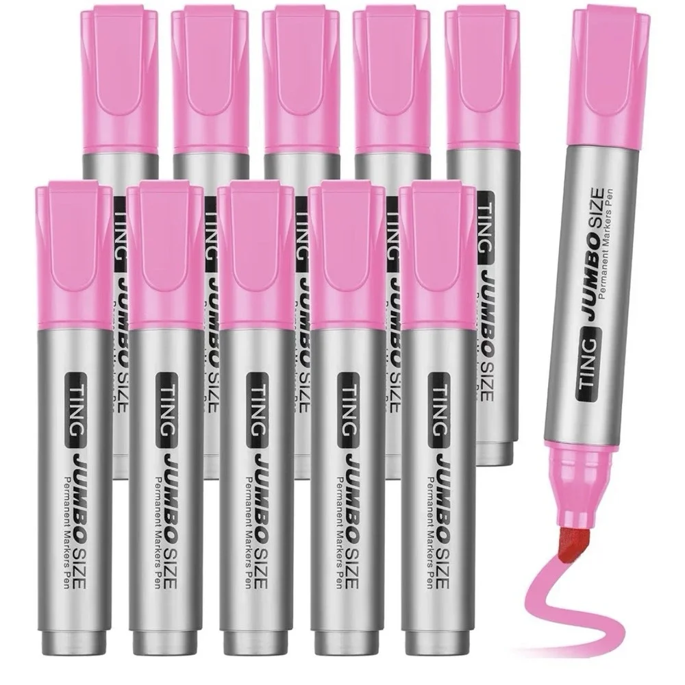 10 Pack Jumbo Permanent Markers Bulk Large Chisel Tip Permanent Markers Pink